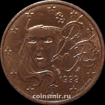 1 евроцент 1999 Франция. Олицетворение республики Марианна.