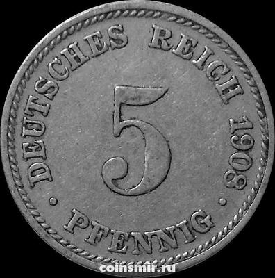 5 пфеннигов 1908 D Германия.