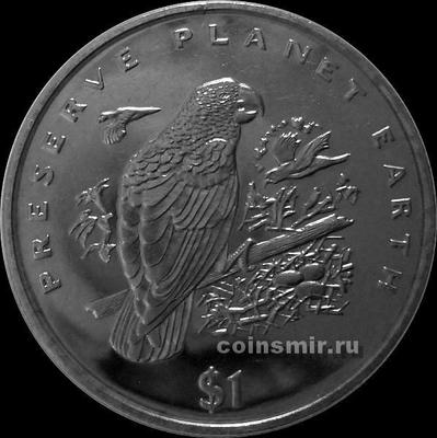 1 доллар 1996 Либерия. Попугай. 