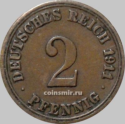 2 пфеннига 1911 А Германия.