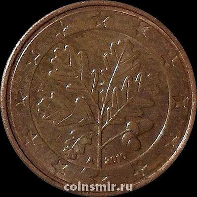 1 евроцент 2010 А Германия. Листья дуба.