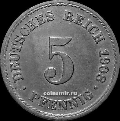 5 пфеннигов 1908 F Германия.