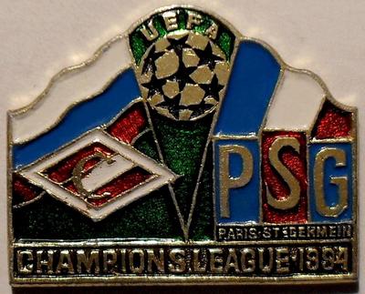 Значок Футбол UEFA. Лига чемпионов 1994 Спартак М - PSG Франция.