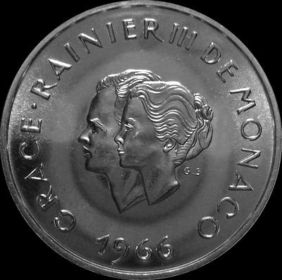 10 франков 1966 Монако. 10 лет свадьбе Ренье III.
