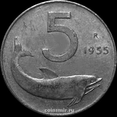 5 лир 1955 Италия. Дельфин.