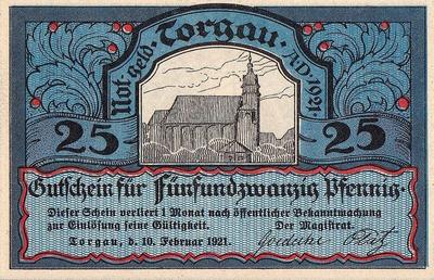 25 пфеннигов 1921 Германия г.Торгау (Саксония). Нотгельд.