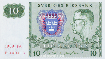 10 крон 1989 Швеция. UNC.