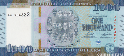 1000 долларов 2022 Либерия.