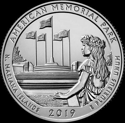 25 центов 2019 D США. Американский мемориальный парк. (Северные Марианские острова) 47-й.