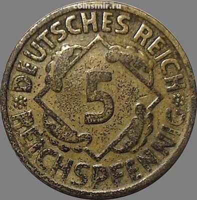 5 пфеннигов 1924 D Германия. REICHSPFENNIG