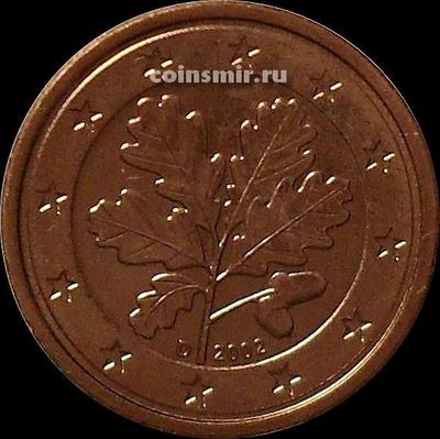 1 евроцент 2002 D Германия. Листья дуба. UNC