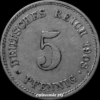 5 пфеннигов 1908 Е Германия.