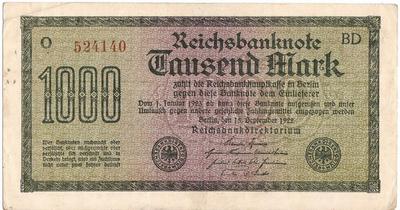 1000 марок 1922 Германия. Состояние на фото. (2)