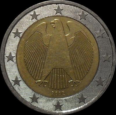 2 евро 2002 F Германия. Орёл. Состояние на фото.