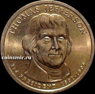 1 доллар 2007 Р США. 3-й президент США Томас Джефферсон.
