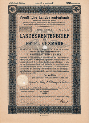 Облигация 4,5% 100 рейхсмарок 1.04.1939 Германия. Третий рейх.