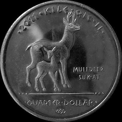 1/4 доллара (25 центов) 2011 Резервация индейцев-койотов. Косули.