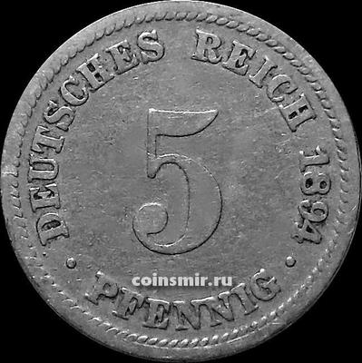 5 пфеннигов 1894 D Германия.