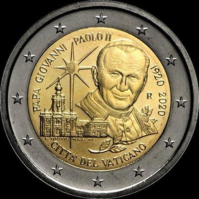 2 евро 2020 Ватикан. 100 лет со дня рождения Папы Иоанна Павла II.
