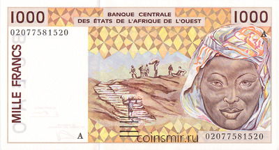 1000 франков 2002 А КФА ВСЕАО. (Западная Африка)