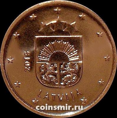 1 евроцент 2015 Латвия. Малый герб Латвии. ВUNC.