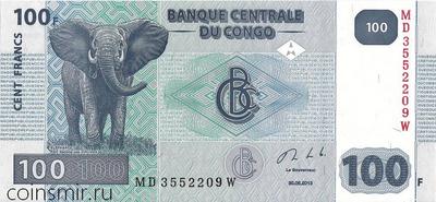 100 франков 2013 Конго. Слон.