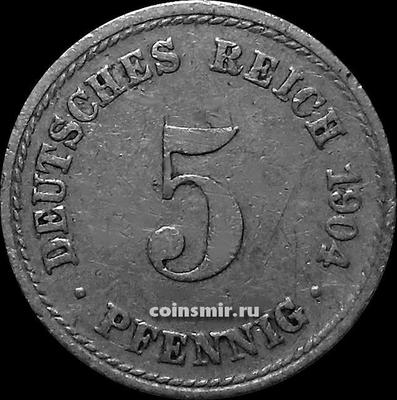 5 пфеннигов 1904 А Германия.