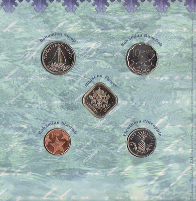 Набор из 5 монет 2005,2006,2007 Багамские острова. Буклет.