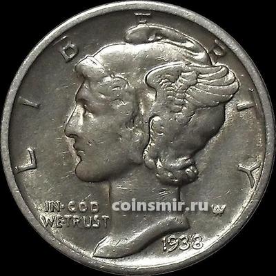10 центов (1 дайм) 1938 D США.