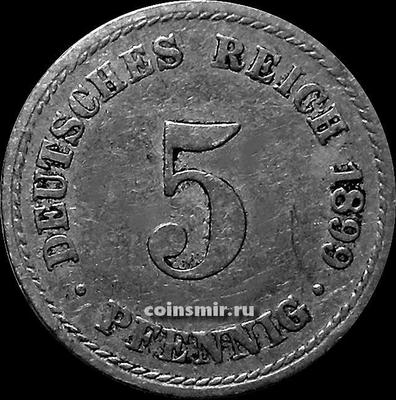 5 пфеннигов 1899 А Германия.
