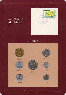 Набор из 7 монет 1965-1983 Восточные Карибы. Буклет с маркой.