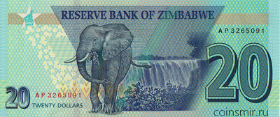 20 долларов 2020 Зимбабве.