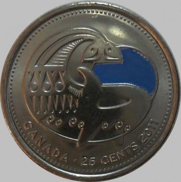25 центов 2011 Канада.Кит.Цветная эмаль.