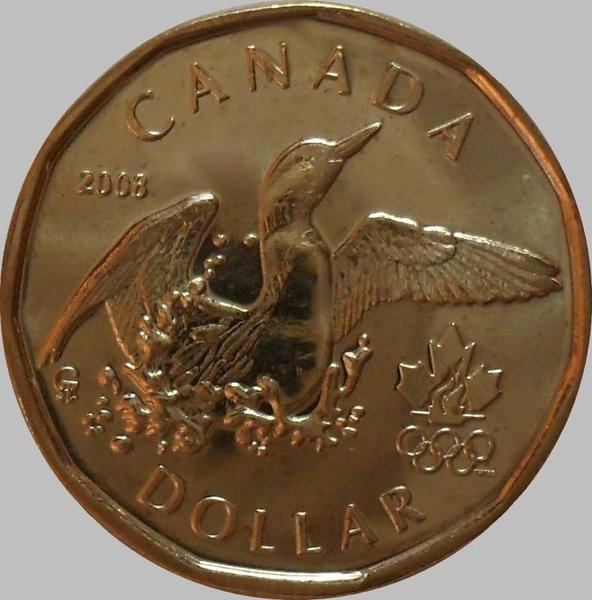 1 доллар 2008 Канада. Олимпиада в Ванкувере.
