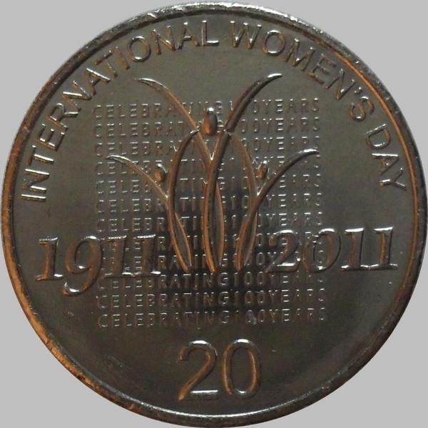 20 центов 2011 Австралия. Международный женский день - 100 лет.