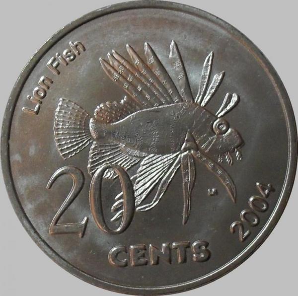 20 центов 2004 Кокосовые острова. Рыба-лев.
