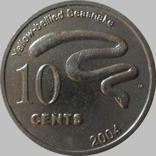 10 центов 2004 Кокосовые острова. Желтопузая морская змея.