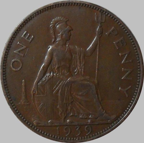 1 пенни 1939 Великобритания. 