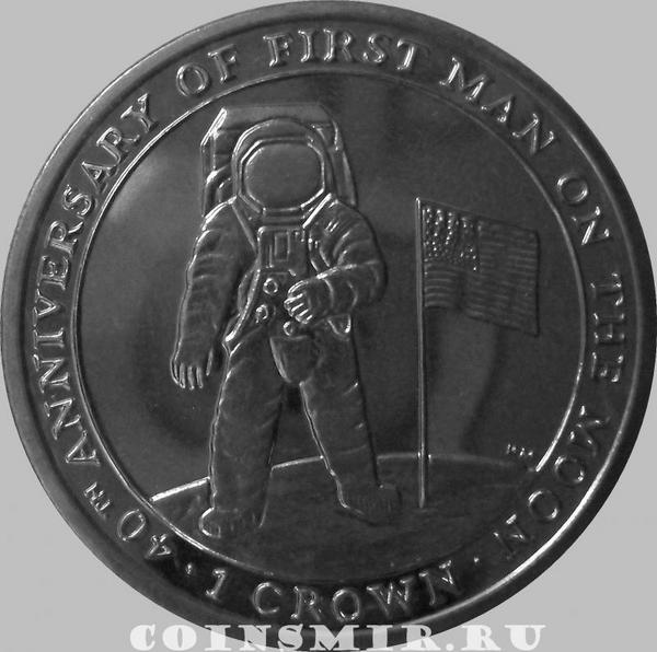 1 крона 2009 остров Мэн. Первый человек на Луне.