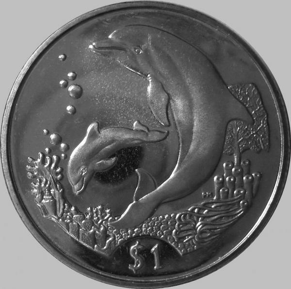 1 доллар 2005 Британские Виргинские острова. Дельфины.