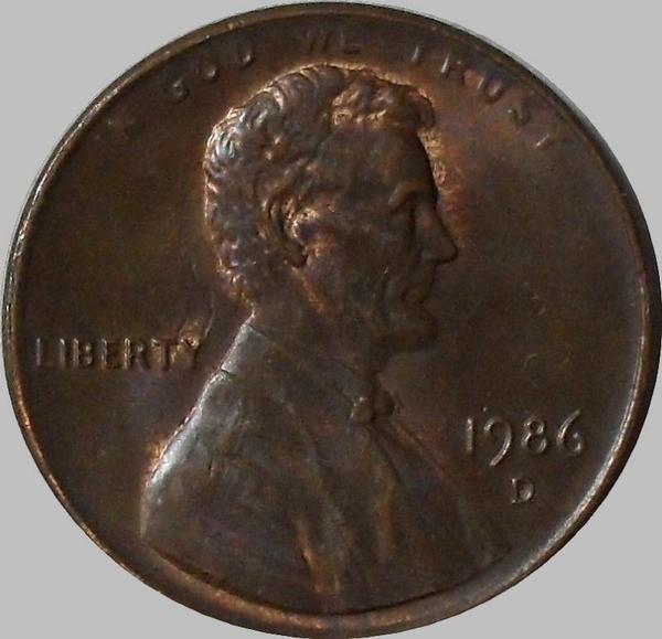 1 цент 1986 D США.