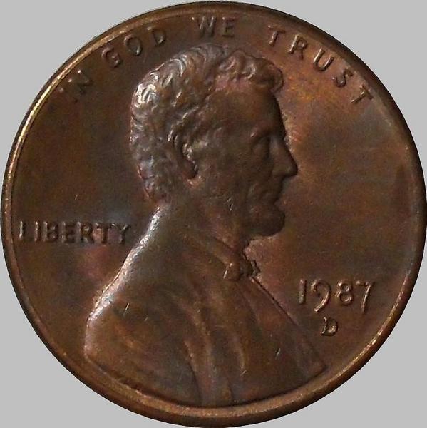 1 цент 1987 D США.