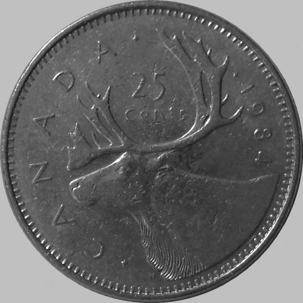 25 центов 1984 Канада. Северный олень.