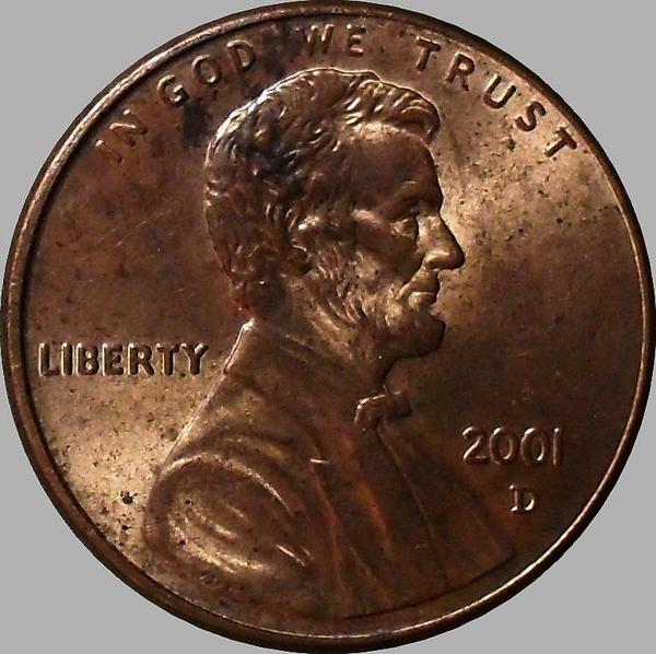 1 цент 2001 D США.