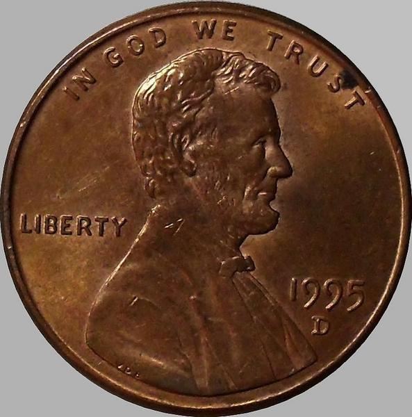 1 цент 1995 D США.