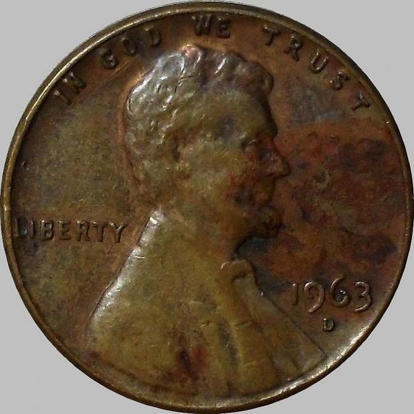 1 цент 1963 D США. (в наличии 1969 D )