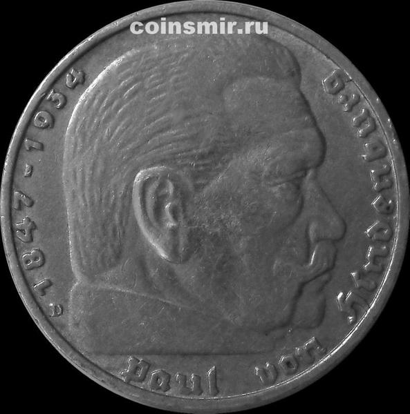 5 марок 1936 D Германия. Гинденбург.