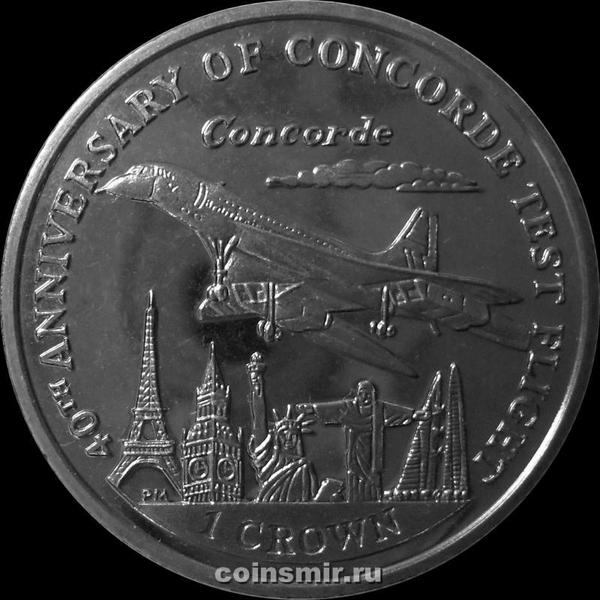 1 крона 2009 остров Мэн. 40-летие первого полета Конкорда.