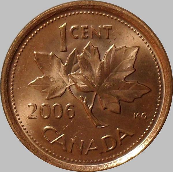 1 цент 2006 Канада. Немагнит. Отметка монетного двора.