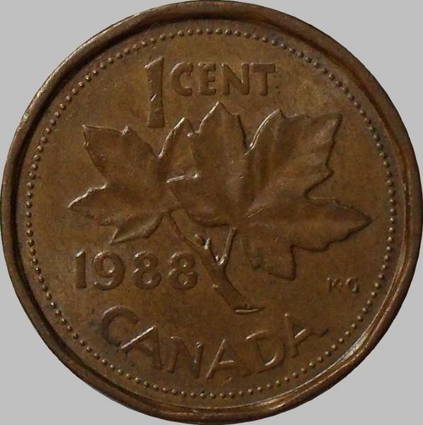 1 цент 1988 Канада. (в наличии 1985 год)